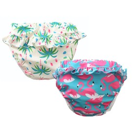 Reusable Swim Nappy, Pack of 2 Swimming Trunks for Baby Girls (0-3 Years), Ruffle Swim Nappy Swimming Trunks (Colour A, M/22-28 lb/1-2 Years)