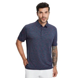 MICHEL ROUEN Polo Shirts for Men Dry Fit Short Sleeve Moisture Wicking Striped Casual Athletic Golf Polo Shirts