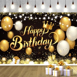 YinQin 180x120 cm Black Gold Happy Birthday Backdrops Cloth 71x47 in. Glitter Black Gold Birthday Photography Backgrounds Black Gold Birthday Party Banners Happy Birthday Sign Decoration for Men Women