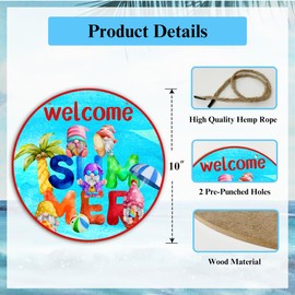 Summer Welcome Sign for Front Door Wall, Beach House Summer Door Decor Sign, Summer Gnome Decorations for Home Porch Yard Garden Office Pool Party Gifts, Farmhouse Outdoor Summer Door Sign /Y23