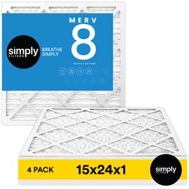 Simply 15x24x1 Air Filter, Merv 8, MPR 600, 4 Pack, For Home AC Furnace & HVAC (Actual Size: 14.75"x23.75"x0.75") DUST, Pet, & Allergy Control