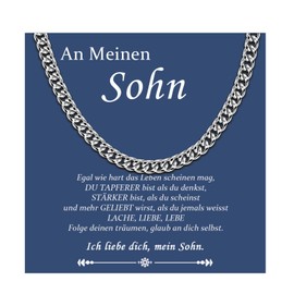 CheersLife An My Son Gift Stainless Steel Necklace Men for Men Gifts Christmas Birthday 18th Boy Man Chain Men for My Son Gifts for Men Son Cuban Chain 18 Inches, Stainless Steel, Bead