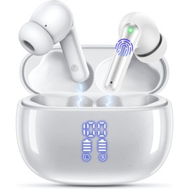 Wireless Earbuds Bluetooth Headphones 5.3,Bass Boosted Ear Buds 40H Playtime IP6 Waterproof Earbuds with LED Digital Display Charging Case,4 ENC Mics Earphones for Work Sports