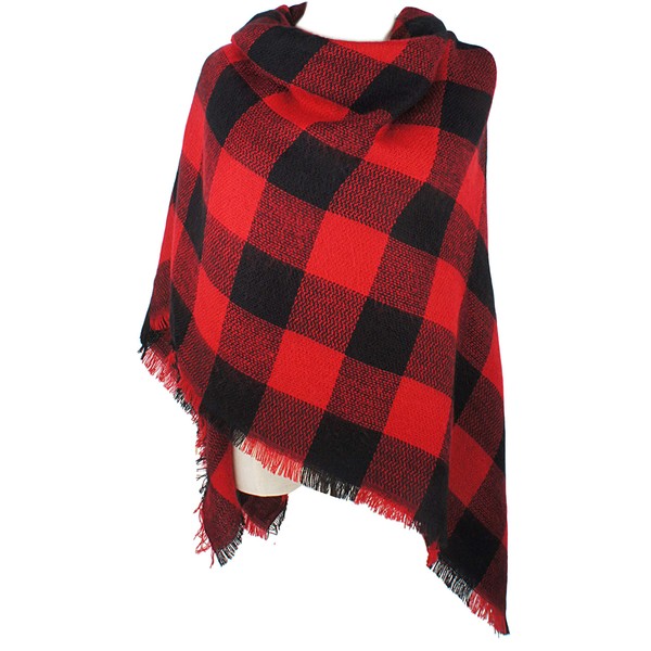 Fall Winter Scarf Classic Tassel Plaid Tartan Scarf Warm Soft Chunky Large Blanket Wrap Shawl Scarves for Women Red Black Buffalo Check for Christmas