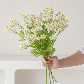 Smalldu Realistic Daisy Flowers Artificial 7 Pcs 20.4 in Fake White Daisies Chamomile Flower Whith Leaves，for Home Table Centerpieces Decor