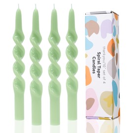LPUSA Taper Candles Green Spiral Dinner Candles Wax Unscented Dinner Candle Dripless for Home Decor, Relaxation,Set of 4（Sage Green-B）