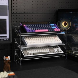 Bright Stone Acrylic Keyboard Display Stand,Mechanical Keyboard Storage Rack,Multilayer Acrylic Organizer,Desktop Shelf Holder for Customized Keyboard (3 Tiers,Short)