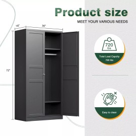 Mlezan 72" H Metal Storage Cabinet with Adjustable Shelves and Wardrobe Armoire Closet - Black