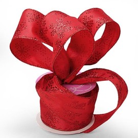 2 1/2" X 10 Yards Red/Red Snowflake Satin Ribbon Christmas