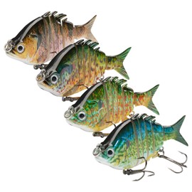 Bassdash SwimPanfish 2.5”/0.34oz Hard Bluegill Swimbaits Multi Jointed Topwater Trout Bass Fishing Crank Lure,Pack of 4