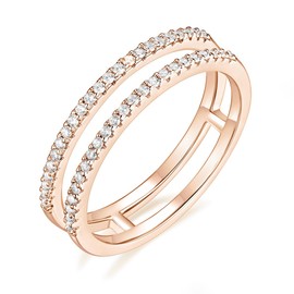 Mameloly Wedding Bands for Women Rose Gold Dainty CZ Cubic Zirconia Half Eternity Stackable Engagement Enhancer Guard Double Ring Size 6.5