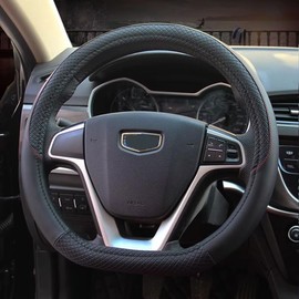 Pahajim Leather Steering Wheel Cover 37-38 cm Steering Wheel Cover D Shape Non-Slip Flat Base Steering Wheel Protector Breathable Steering Wheel Protector Suitable for Car/Jeep/SUV