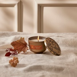 Thymes Pumpkin Laurel Candle Tin with Gold Lid - Fall Scented Candle with Notes of Nutmeg, Cinnamon, Clove, Pumpkin, and Orange Peel - Luxury Home Fragrance - Single-Wick Candle - Gold Candle (6.5 oz)