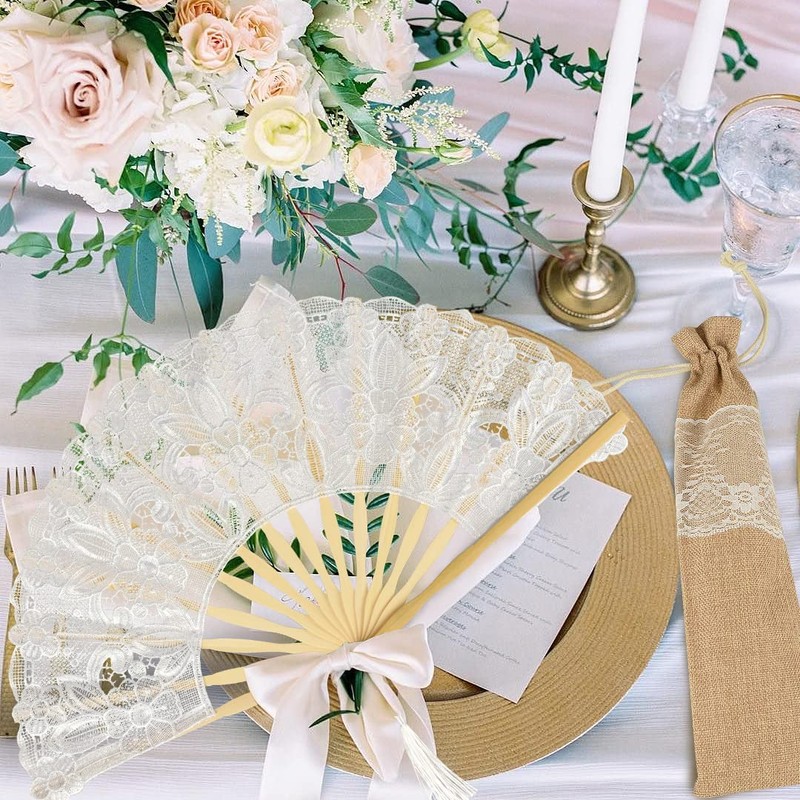 iZoeL Hand Fan Lace White Fan Wedding Fan Bridal Fan