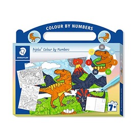STAEDTLER triplus Paint by Numbers Set Dinosaurs with Felt Tip Pens, Fineliners, Postcards and Numbered Colour Instructions 34 CBN02