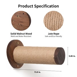 FUKUMARU Cat Wall Furniture, 11.8 Inch Cat Wall Shelves for Drywall, Walnut Wood Cat Stairs for Wall Mounted with Jute Scratching Cat Steps for Most Kitten, Medium and Large Cats, 2 of Pack