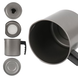 Cambom Bacon Grease Container with Fine Mesh Strainer, 1.3 L almost 6 Full Cups Iron Cooking Oil Can with Removable a Coaster Tray for Kitchen Fat Storage Grey