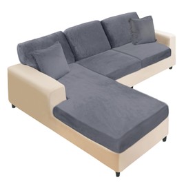 NAISI Sectional Couch Covers 6 Pieces Velvet Couch Cushion Covers L Shape Soft Stretch Sofa Slipcovers with 2pcs Pillowcases for Left/Right Chaise Sectional Couch(2 Seater+1 Chaise+3 Back,Dark Grey)