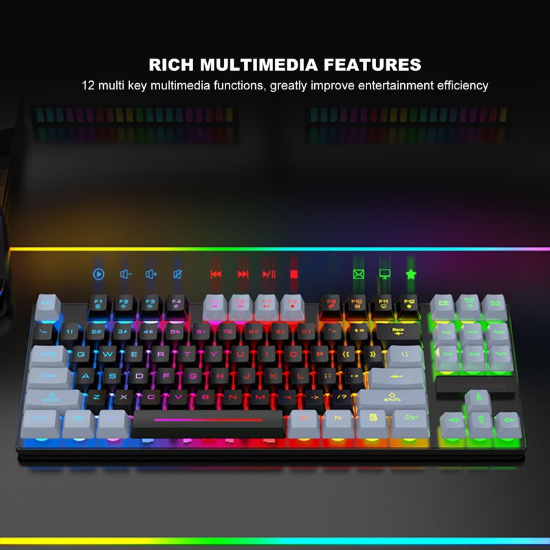 Mechanical Gaming Keyboard Multifunction 87 Keys Colorful Backlight USB Wired