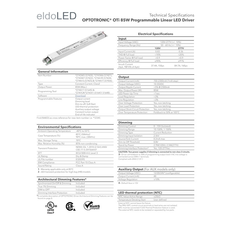 eldoLED | 2743W5 OPTOTRONIC OTi 85W Programmable Linear LED Drive