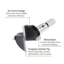 Kozelo Forstner Drill Bit - [35mm] Tungsten Carbide Auger Opener for Wood Furniture Hinge Woodworking Use, Round Shank, Black
