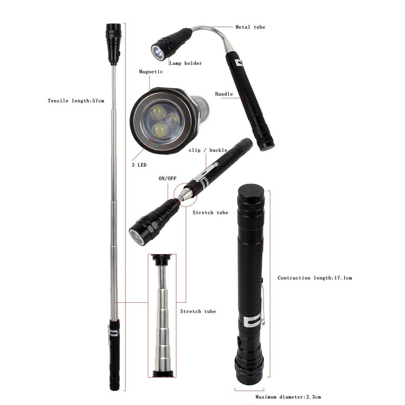 WIROJ BlueSunshine Portable 3 x LED Telescopic Flexible Extensible Led