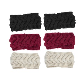 Beavorty 6pcs Knitted Hair Bands for Women Girls Warm Crochet Headwraps Autumn Braid Headbands Beige Black and Red Soft Stretchable Woolen Yarn for