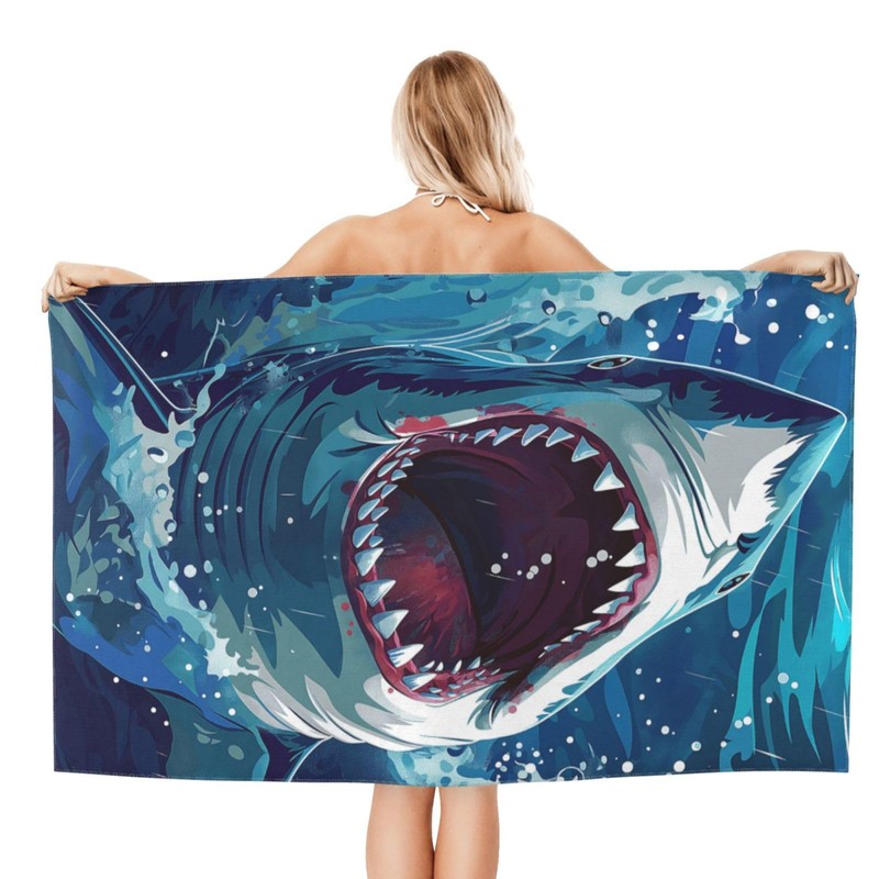 cromcu Shark Beach Towel for Boys Men Adults Great White