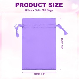 PATIKIL Satin Gift Bags, 6 Pcs 6 x 4 Inch Wedding Favor Drawstring Bags with Drawstring for Birthday Christmas Jewelry Party, Light Purple