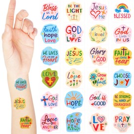 Landhoow 240 Pcs Christian Tattoos Temporary for Kids Glitter Face Tattoos Cool Body Sticker Costume Accessory Tattoos for Adults Boys Girls Party Favor