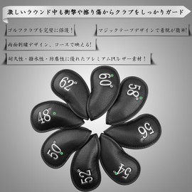 Golf Iron Covers Velcro Closure Headcover Set of 8 (48°50°52°54°56°56°6°60°62°) Wedge Cover Synthetic Leather Protective Cover (Black Single Item, 50°)