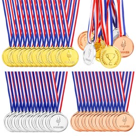 Pllieay 24 Pieces Plastic Winner Medals, Winner Award Medals, Gold Silver and Bronze Medals for Sports, Competition, Talent Show, Spelling Bee, Gymnastic Birthday Party Favors and Awards
