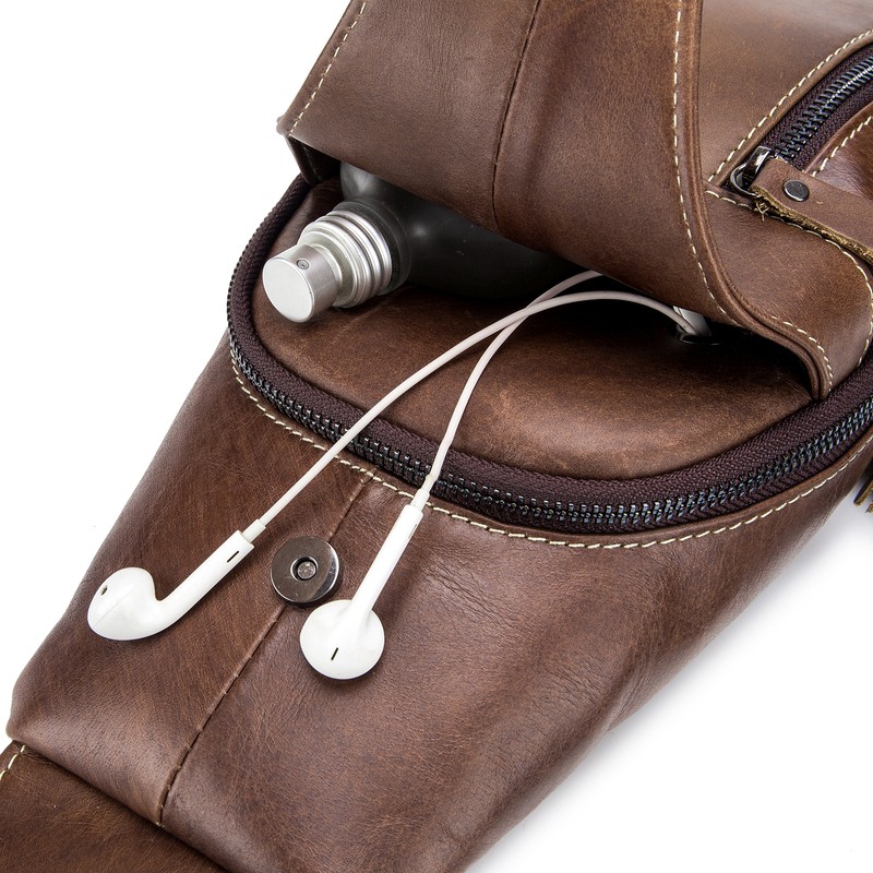 Men Leather Sling Bag Casual Shoulder Chest Crossbody Bag Hiking