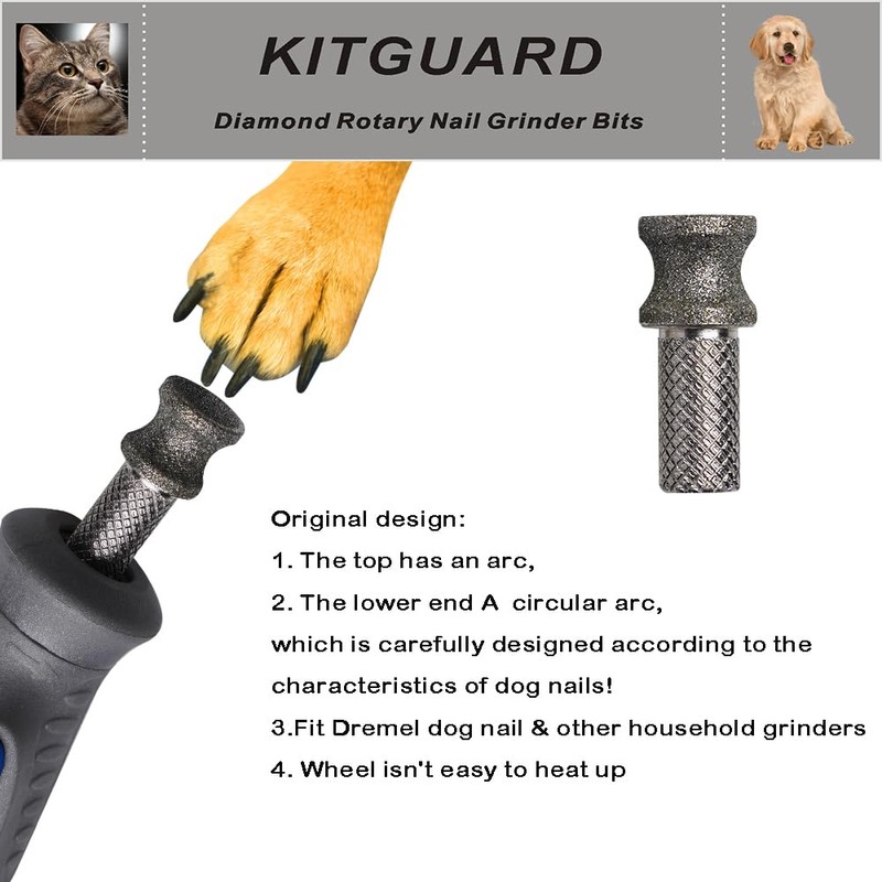 KITGUARD Diamond Dog Nail Grinder Bits for Rotary Tool-1/8'' Dog