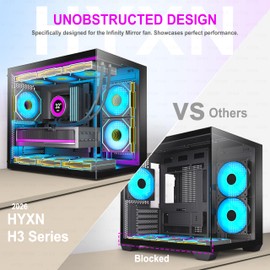 HYXN H3 HYXN ATX PC Case - Pre-Installed with 6 Infinity Mirror PWM ARGB Fans - Compact Dual Cavity Mid-Tower PC Gaming Case - with Type-C 3.2-360mm Radiator Support (Black RGB)