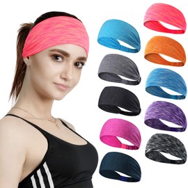 DASUTA Set of 10 Women's Yoga Sport Athletic Headband for Running Sports Travel Fitness Elastic Wicking Workout Non Slip Lightweight Multi Headbands Headscarf fits All Men & Women (Style 1)