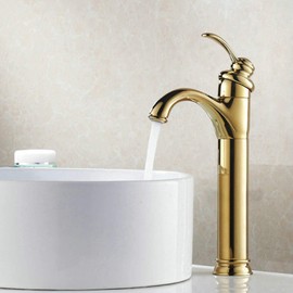 ELRFSQSZF Deck Mounted Single Hole Golden/Antique Polish Classical Single Handle Ceramic Bathroom Basin Sink Mix Tap Faucet(Gold Finished 1)