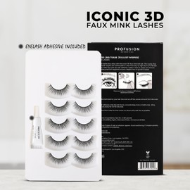 Profusion Cosmetics Iconic 3D False Eyelash Set - 5 Pairs of Natural to Dramatic Styles with Quick-Drying Adhesive, Soft, Voluminous & Lightweight Eye Lashes