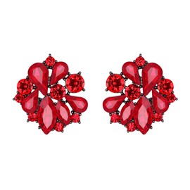 EVER FAITH Flower Stud Earrings for Women Girls Clear Rhinestone Crystal Flower Earrings Ruby Red, Crystal