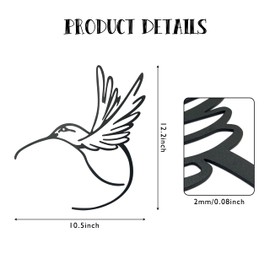 AWISBI Metal Hummingbird Wall Art – Matte Black Minimalist Line Art Design for Indoor & Outdoor Decor, Durable Metal Bird Wall Decorations for Patio, Porch & Living Room