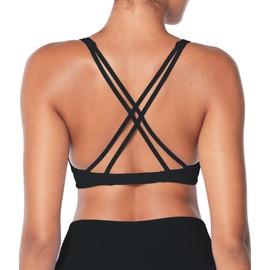 Sunzel Women's Strappy Sports Bra with Removable Pads V Neck Twist Front Cross Strap Padded Yoga Bra for Workout Gym Running Black Large