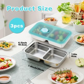 YQL 3 Pack Stainless Steel Snack Containers with Lids, Double Compartment Snack Box for Lunch Prep, Reusable Leakproof Bento Box, Food Storage Containers for Travel, Office, Camping