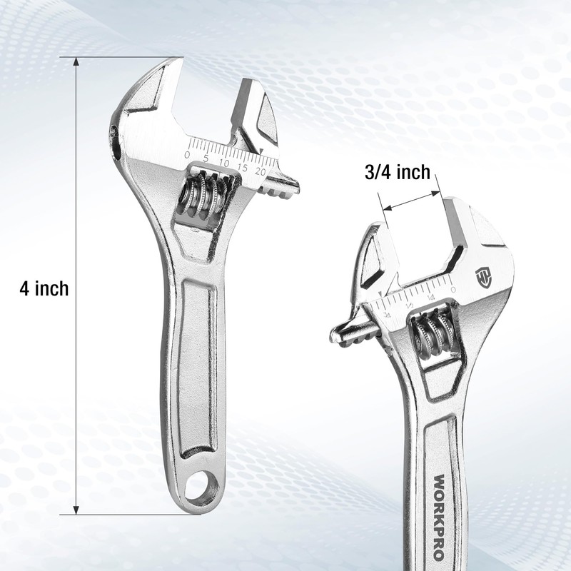 WORKPRO Adjustable Wrench, 4-inch Heavy Duty Spanner with Inch/Metric Scale,