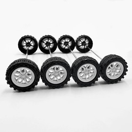 30PCS Toy Car Wheels 2mm Dia Shaft Plastic Car Wheels with 15PCS Shaft Round Rod Axles for DIY Model Toys RC Car Truck Robot Parts (White)