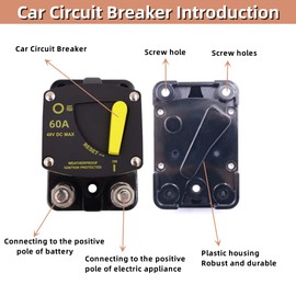 Circuit Breaker 50-300A Car Fuse Circuit Breaker, Manual Reset Fuse, 12-48V DC Automatic Fuse Switch for Motor Car Marine Boat Bike Stereo Audio (60A)