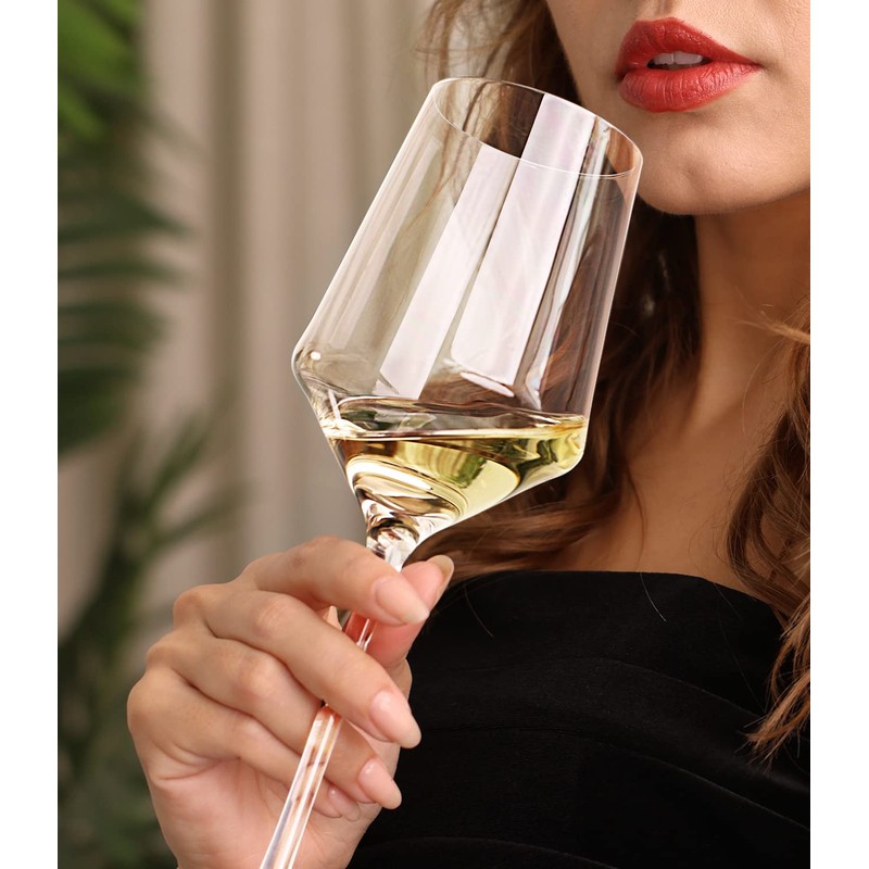 OJA White Wine Glasses Set of 4- Modern Crystal Hand
