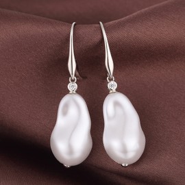 JiaYang Pearl Earrings Silver 925, Pearl Earrings Hanging Women's Pearl Hoop Earrings with Pearls, CZ Diamond Cubic Zirconia Pearls Earrings Silver Pearls Leverback Earrings, Gift for Women, Cubic