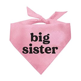 Big Sister Dog Bandana | 100% Cotton Adjustable Triangle | Made in USA | Pregnancy Announcement Photoshoot Prop | Black Print | New Baby | Gender Reveal | (Baby Pink, One Size 888)