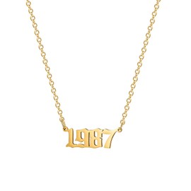 Glimmerst Birthday Year Necklace, 18K Gold Plated Stainless Steel Birth Year Number Pendant Necklace Memorable Anniversary Jewelry for Women, Gold Plated, No Gemstone
