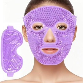 2 Piezas Mscaras de Hielo para Ojos y Cara, Mascarilla de Gel Facial FraCaliente, Alivio Rpido Ojeras, Bolsas y Estrs, Ideal Dormir y Migraa Alivio - 